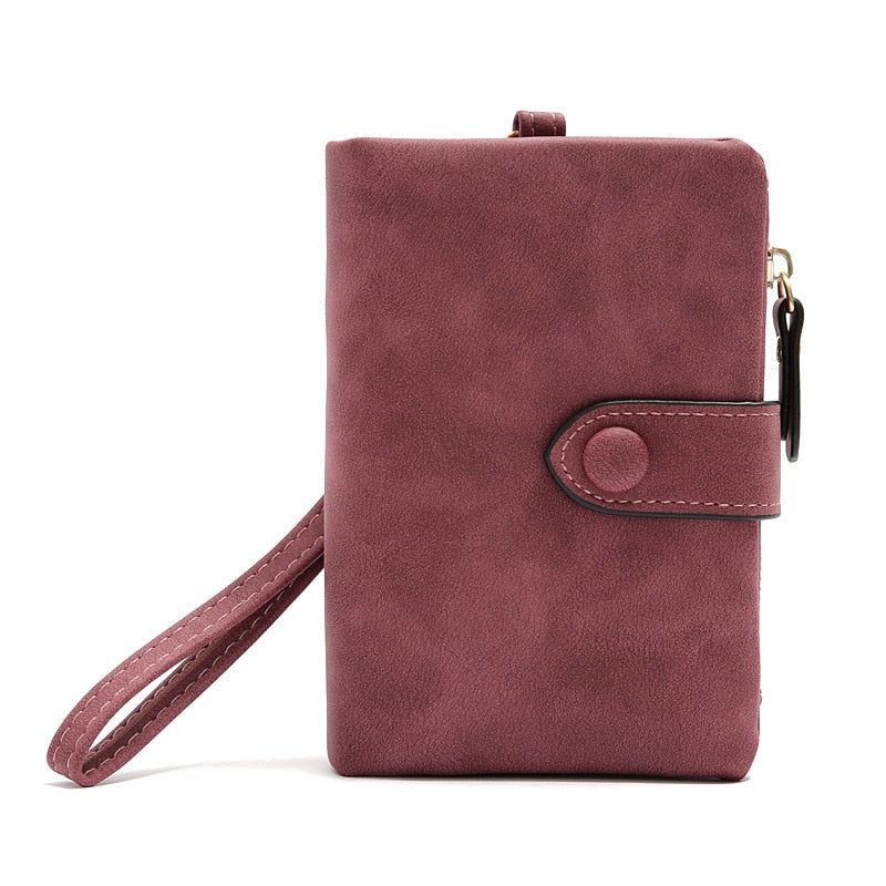 Tri-fold Short Women Wallets With Coin Zipper Pocket Minimalist Frosted Soft Leather Ladies Purses Female Pink Small Wallet