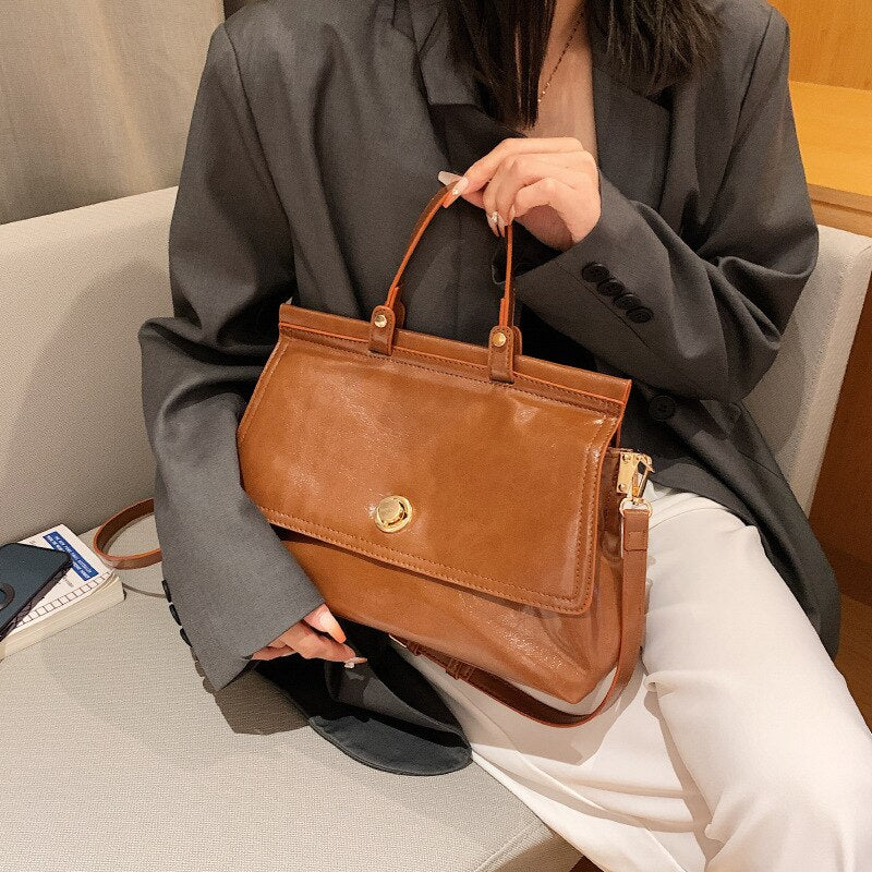 Solid Color Shoulder Bag Pu Leather Women's Handbag Purse High Capacity Tote Bag Trendy Portable Mobile Female Crossbody Bags