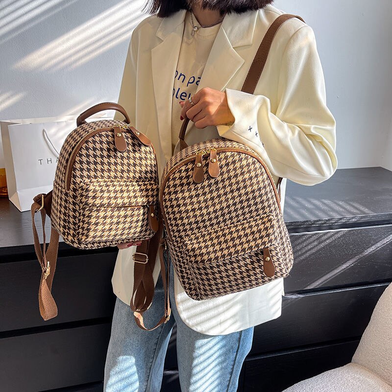 Luxury Brand Women Small Backpack Cotton and Pu Leather Backpacks for Teenager Girls Fashion Multifunction Lady Travel Back Bag