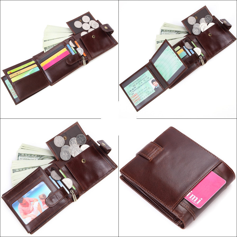 Cowhide Genuine Leather Men Wallet RFID Anti Theft Wallets Coin Purse Clutch Hasp Open Retro Long Wallet Multifunctional 3 Fold