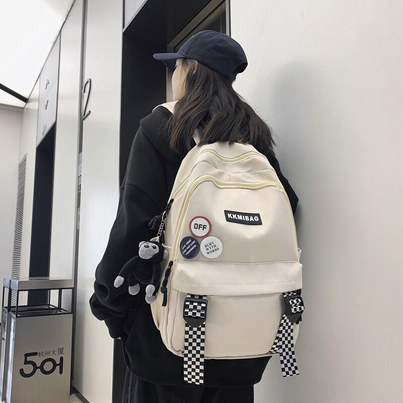 EnoPella Fashion Waterproof Backpack Cute Nylon simple Women Student Female Men Black Kawaii College Schoolbags Girl Bag