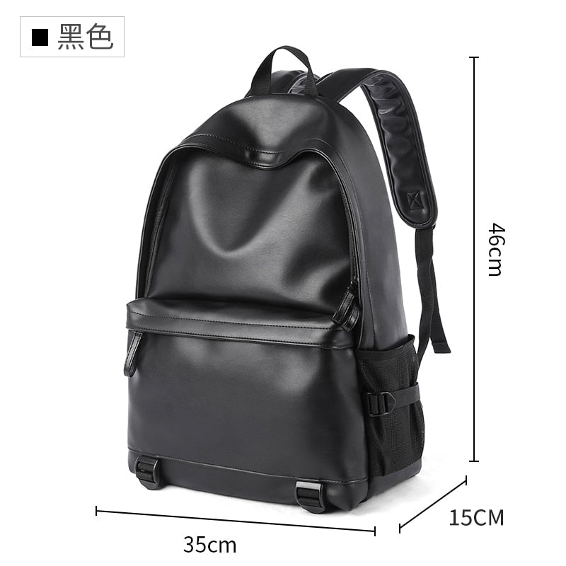 Classic Men's Casual Leather Backpack Black Waterproof Laptop School Bag Ladies Fashion Large Capacity Travel Backpacks