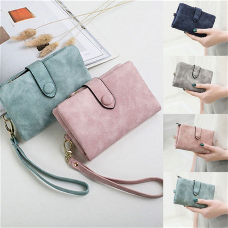 Tri-fold Short Women Wallets With Coin Zipper Pocket Minimalist Frosted Soft Leather Ladies Purses Female Pink Small Wallet