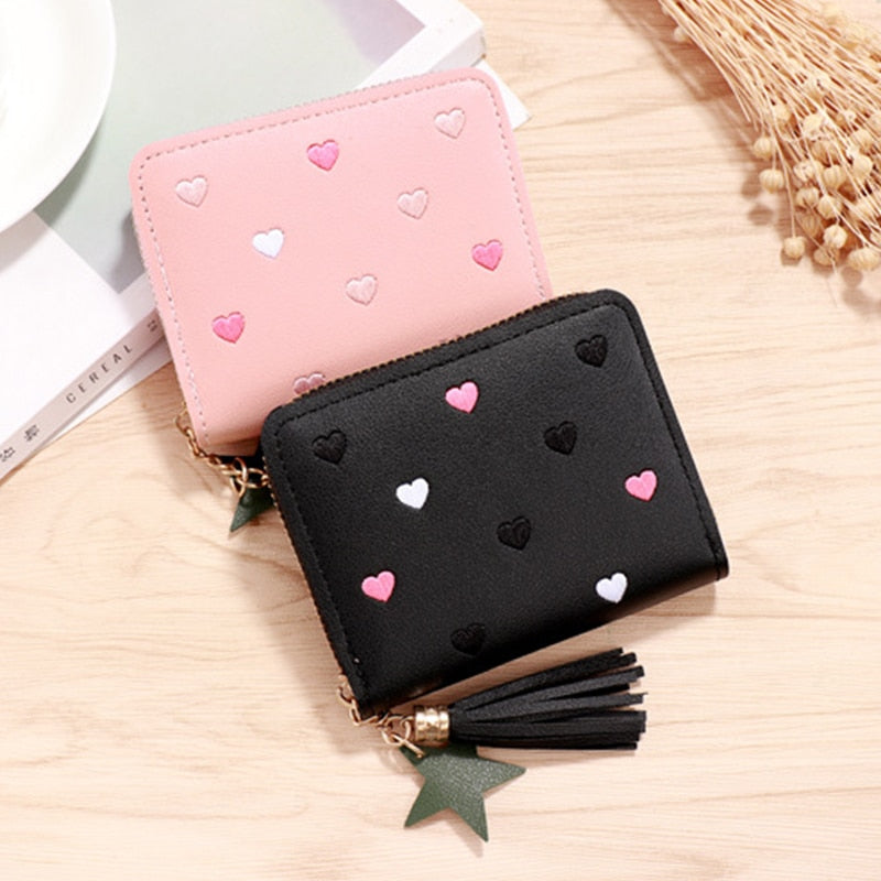 1PC Women Small Wallet Ladies Mini Tassel Wallet Cute Girl Short Zipper Lovely Pu Leather Coin Purse Female Hand Wallet Purse