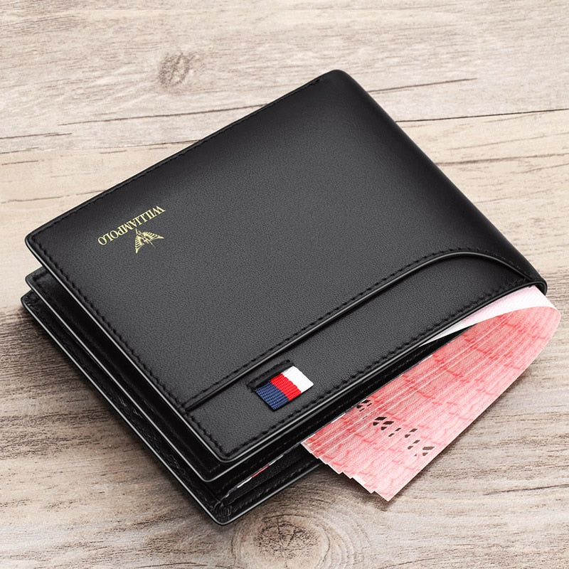 WILLIAMPOLO Luxury Brand Men‘s Wallet Casual Fashion Short Genuine Leather Wallet Card Holder Purse Slim Male Wallet