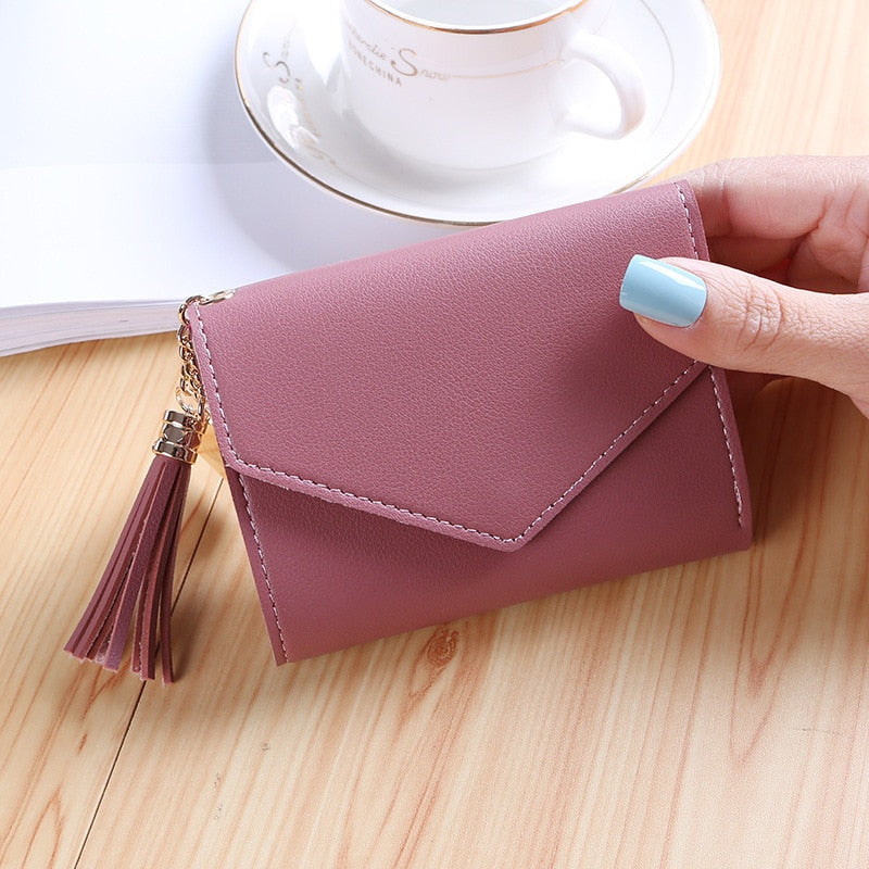 1PC Women Small Wallet Ladies Mini Tassel Wallet Cute Girl Short Zipper Lovely Pu Leather Coin Purse Female Hand Wallet Purse