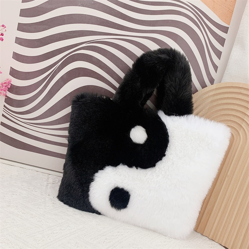 Autumn/winter new chessboard design Fur lady bag imitation fur handbag with crossbody chain