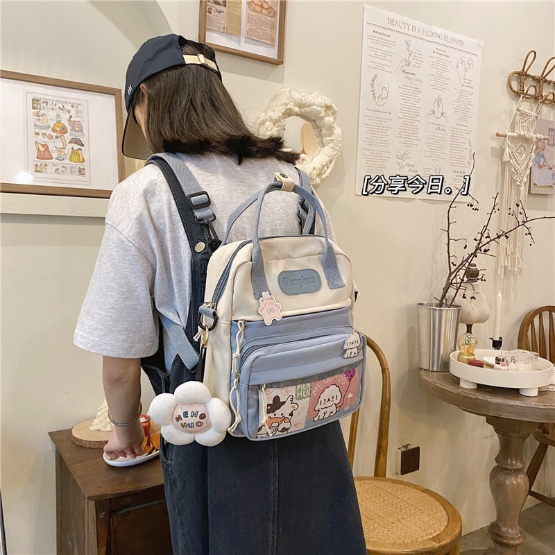 Korean Style Cute Backpacks Women Waterproof Nylon Small Shoulder Bags for Teenage Girls Schoolbags Flower Travel Backpack