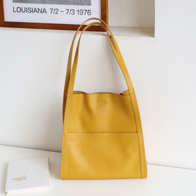 Women Bag Female Luxury Shoulder Bags Lady Soft 100% Cowhide Genuine Leather Niche Design Tote Bucket Handbag