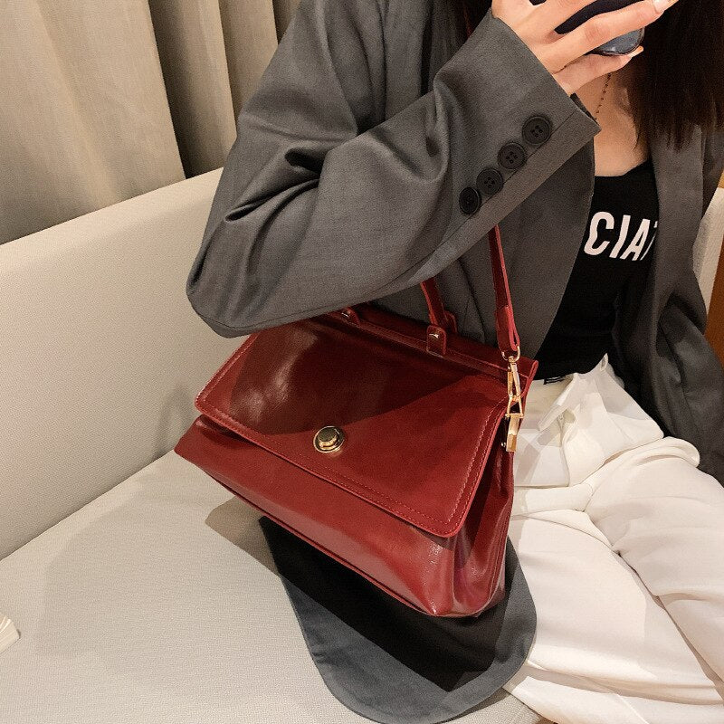 Solid Color Shoulder Bag Pu Leather Women's Handbag Purse High Capacity Tote Bag Trendy Portable Mobile Female Crossbody Bags