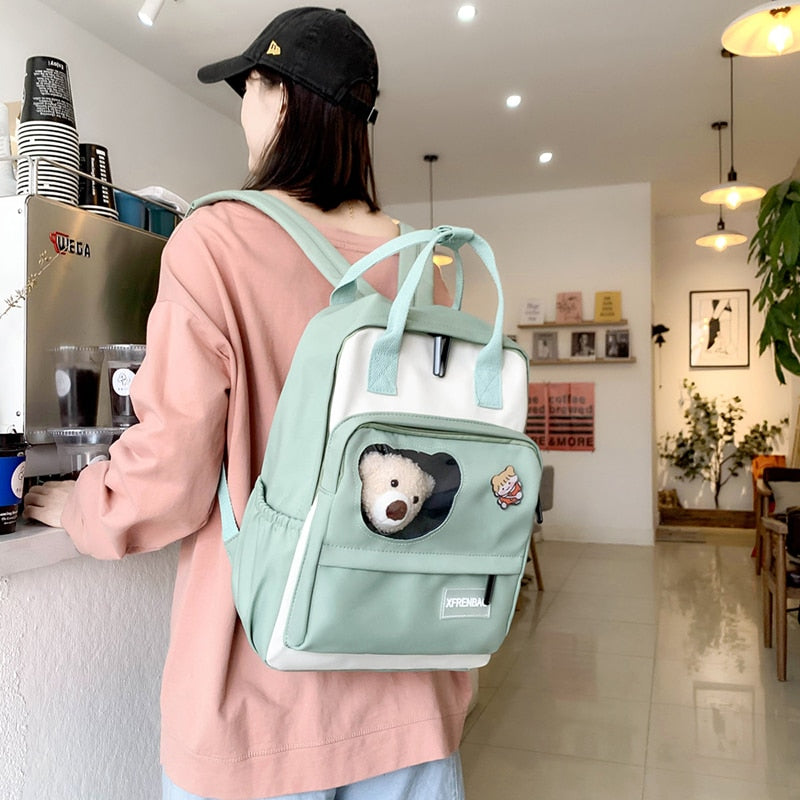 DCIMOR New Portable Nylon Women Backpack Female Cute Ring Buckle Travel Bag Teenage Girl Transparent Schoolbag Fashion Bookbag