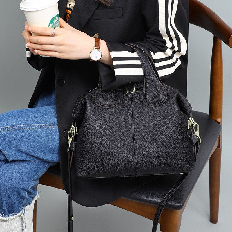 New Fashion Grey Hobo Tote Large 2 Straps Women Shoulder Bag 100% Real Leather Ladies Handbag Cowhide Business Work Hand Bag