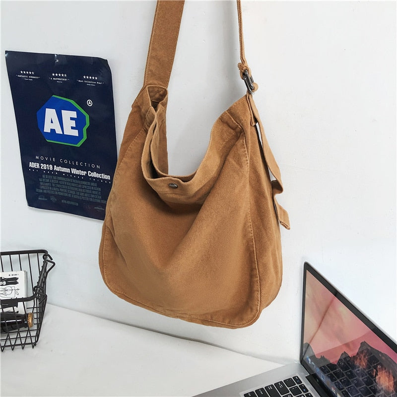 Minimalist Style Solid Shoulder Bags 100% Cotton Unisex Solid Crossbody Bags Canvas Packages South Korea Casual Messenger Bags