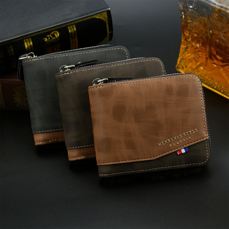 New Fashion Men's wallet with zipper PU Men Short Wallet Coin Purse Wallet Men's Purse Coin Pouch Card Holder Coin purse men