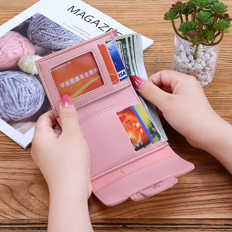 Wallet Women Lady Short Women Wallets Red Color Mini Money Purses Small Fold PU Leather Female Coin Purse Card Holders