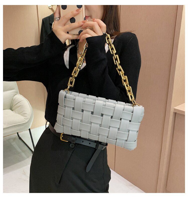 Women Bag Weave Gold Chain Leather Bags Women's Single Shoulder Armpit Bag Luxury Handbag Advanced Texture Luxury Design