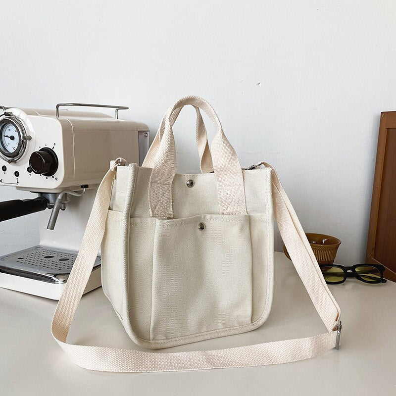 Women's Bag Japanese Ins Retro Simple Versatile Solid Color Large Capacity Canvas Single Shoulder Diagonal Bag VersionBag Female