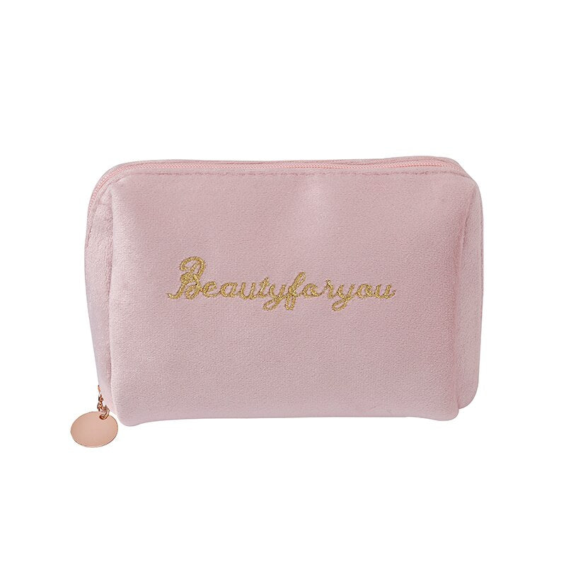 PURDORED 1 Pc Gold Thread Embroidery Cosmetic Bag for Women Vintage Velvet Make Up Bag Travel Solid Color Female Make Up Pouch