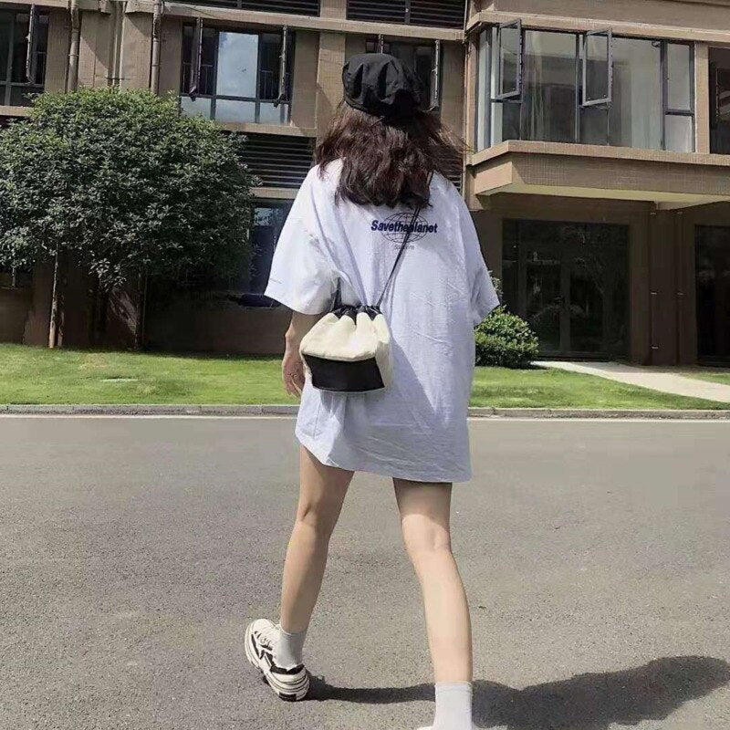Niche Design Canvas Leather Dumpling Bag INS Drawstring Crossbody Shoulder Wonton Bucket Bag Dual-use Ladies
