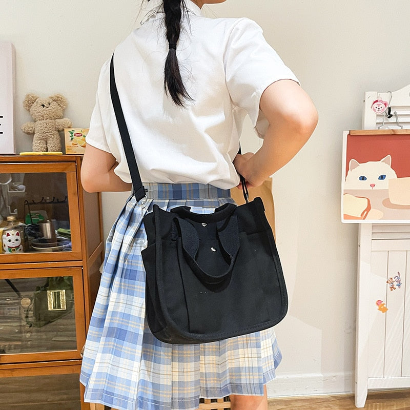 Women's Bag Japanese Ins Retro Simple Versatile Solid Color Large Capacity Canvas Single Shoulder Diagonal Bag VersionBag Female