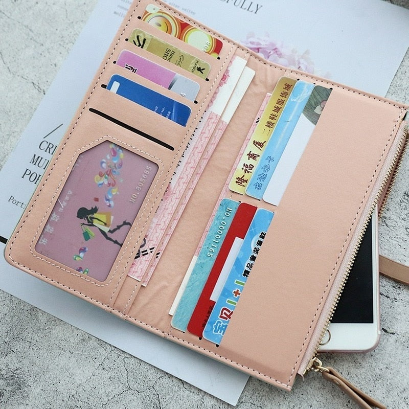 Long Women's Textured Solid Color Wallet Female Purses Tassel Coin Purse Card Holder Wallets Pu Leather Clutch Money Bag Purses