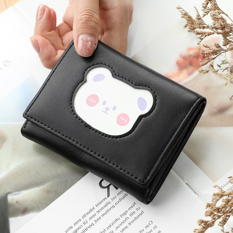 Brand Designer Cute bear Small Three Fold Wallets For Women Soft PU Leather Card Holder Purse Ladies Fashion Purses Female