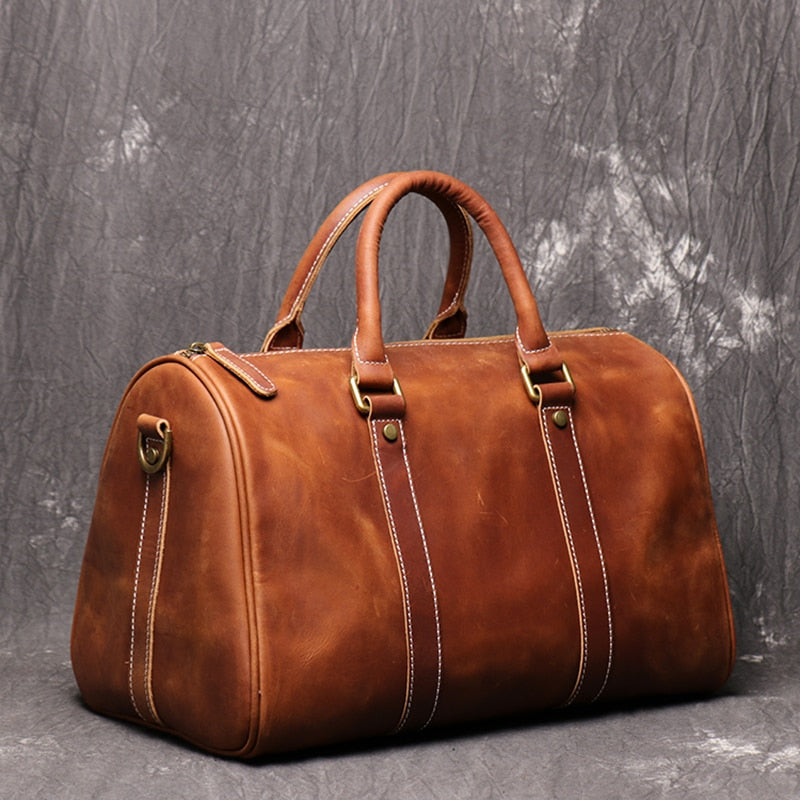 Vintage Men's Cowhide Leather Business Short-distance Carry Hand Luggage Bags Large-capacity Travel Bag Simple Messenger Bags