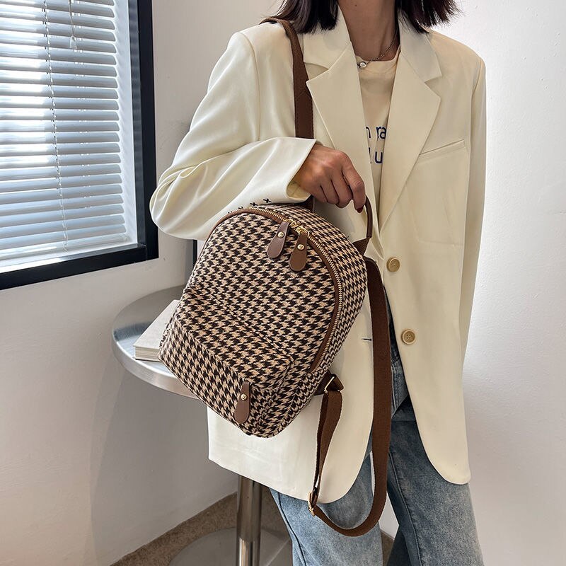 Luxury Brand Women Small Backpack Cotton and Pu Leather Backpacks for Teenager Girls Fashion Multifunction Lady Travel Back Bag