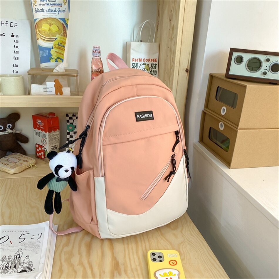 Female High School Backpack Students Book Bag for Teenager Girls Smiple Stitching Color Large Capacity Outdoor Travel Rucksack