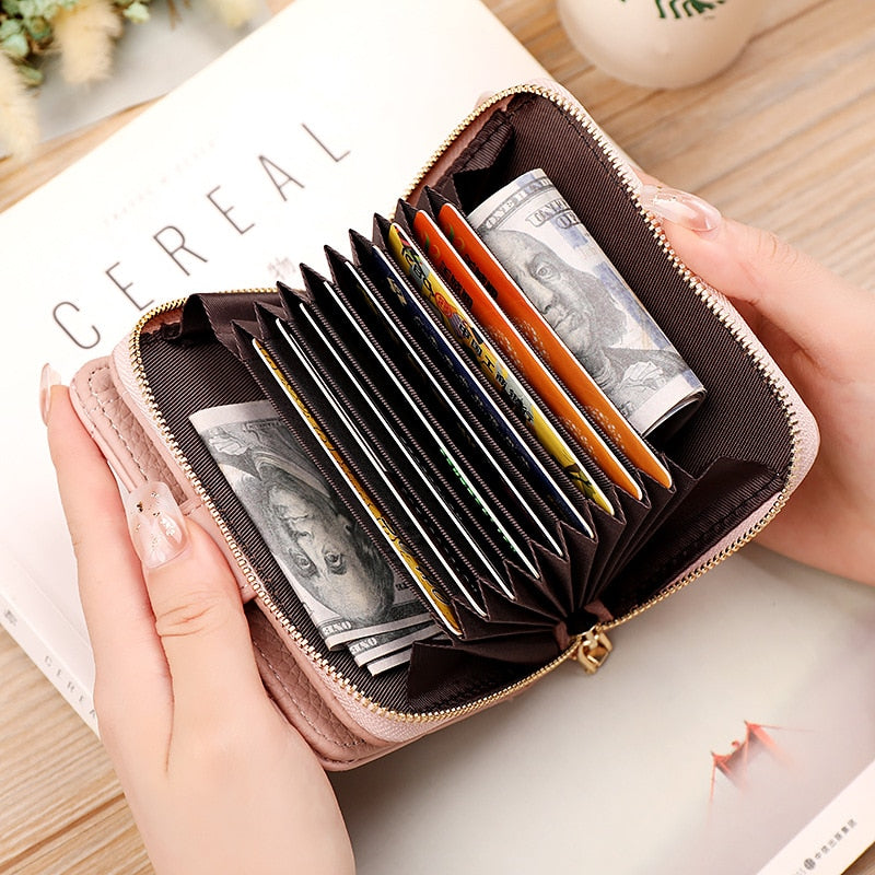 Geestock Fashion Organ Card Holder Wallets for Women Lingge Short Purse Simple Generous Ladies Zipper Wallet Credit Holders