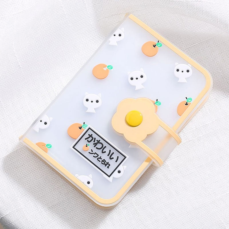 26 Card Slots Card Holder With Button Photocard ID Holder Photo Album Cute Cartoon Fruit Animal Print Name Card ID Holder Book