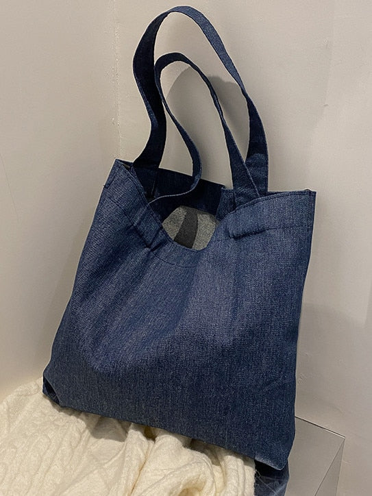 Simple Jeans Women Bags Shopper Denim Shoulder Bag Female Messenger Handbags Summer Totes High Solid Crossbody Woman Top Handle