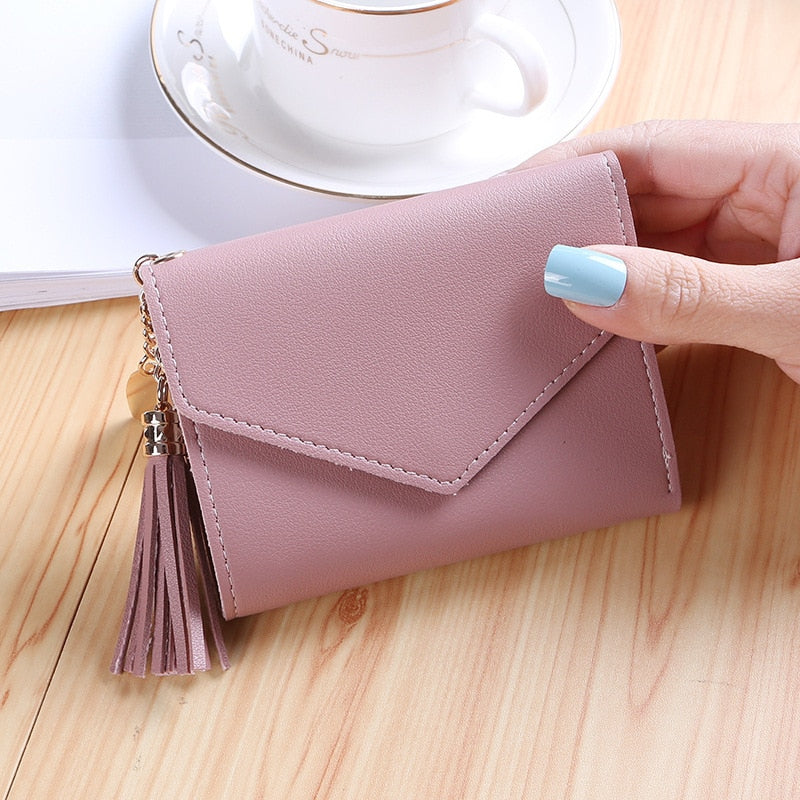 1PC Women Small Wallet Ladies Mini Tassel Wallet Cute Girl Short Zipper Lovely Pu Leather Coin Purse Female Hand Wallet Purse