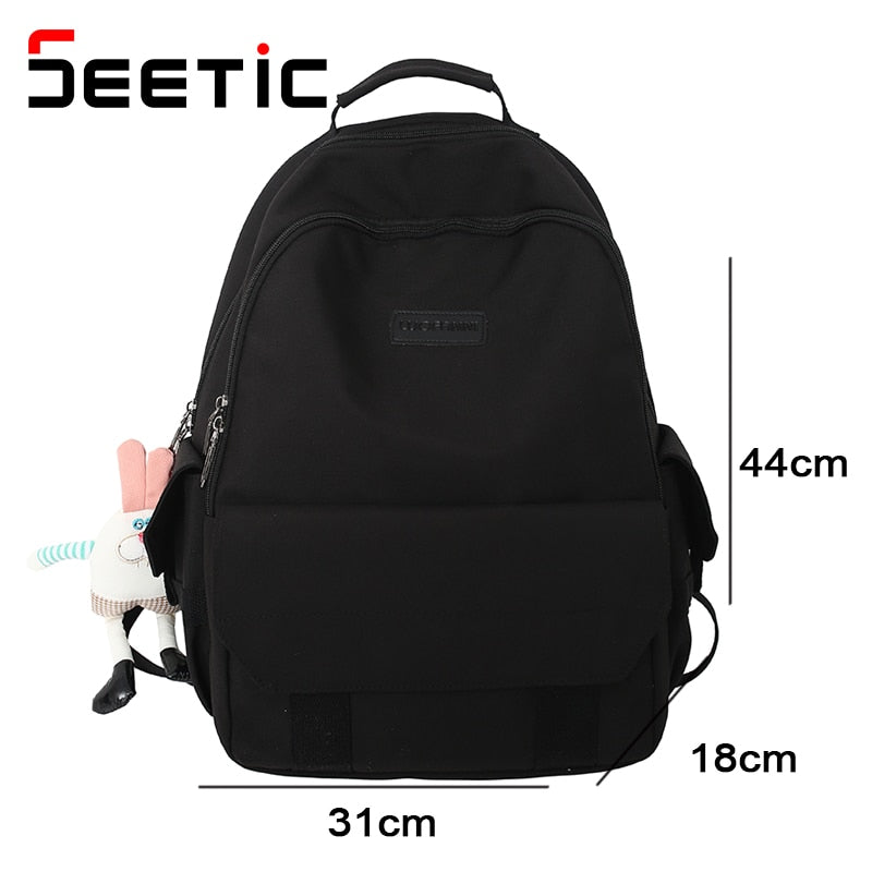 SEETIC Fashion Women School Backpacks Solid Color Famale Backpack Waterproof Nylon Student Backpack Women Casual Schoolbag