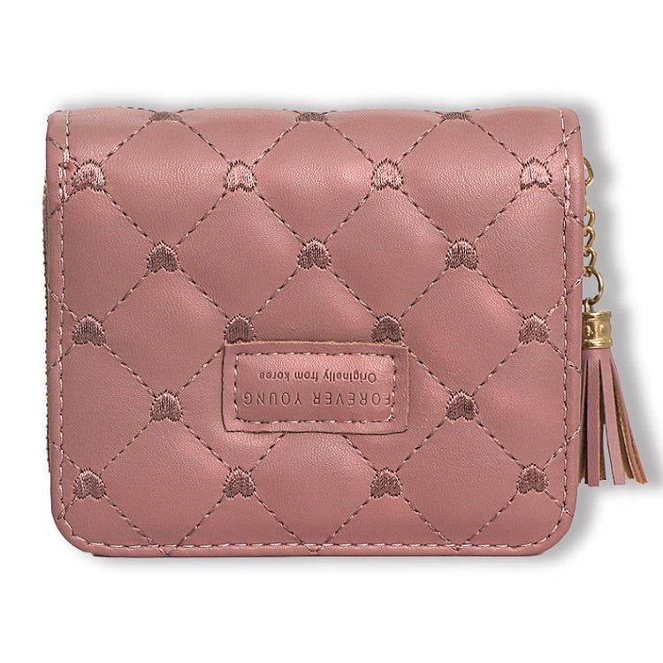 Japanese and Korean Ladies New Rhombus Tassel Wallet Trendy Magnetic Snap Zipper Coin Purse Short Folding Card Holder