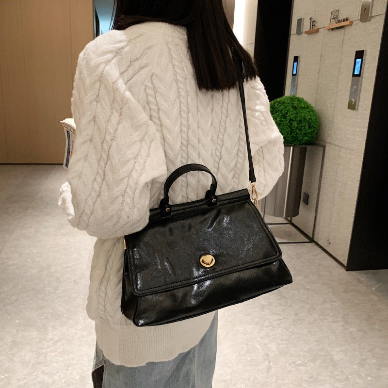 Solid Color Shoulder Bag Pu Leather Women's Handbag Purse High Capacity Tote Bag Trendy Portable Mobile Female Crossbody Bags
