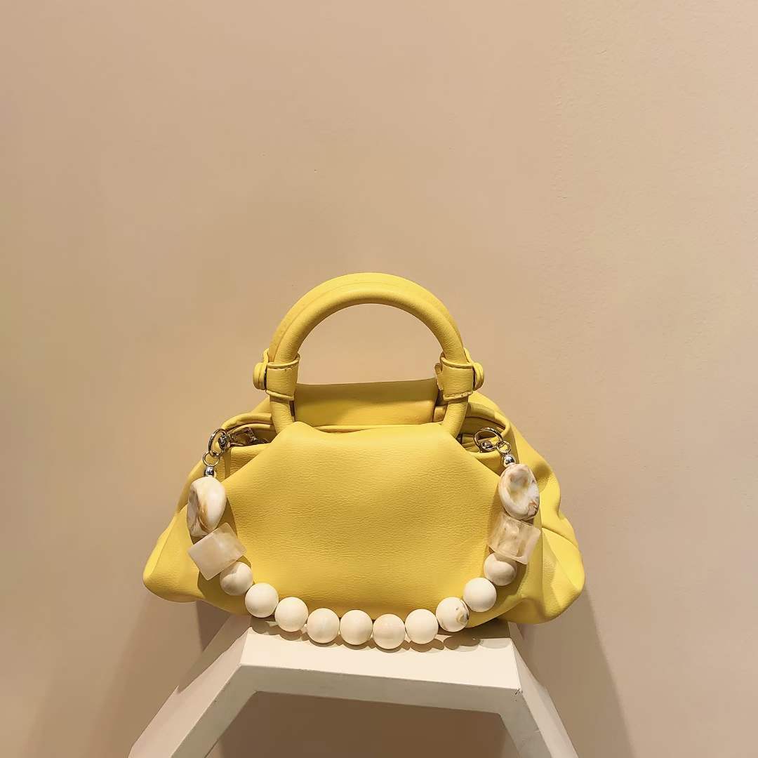 Ins Hot Fashion Soft Ruched Tote Hobo Bag Soft Leather Hobo Shoulder Bag with Pearl String Handle Unique