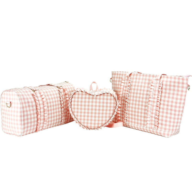Hot Cute Waterproof Nylon Heart Backpacks Mini Ruffle Plaid Backpack Love Heart Shape Backpack For Teenager Girls Book Bag
