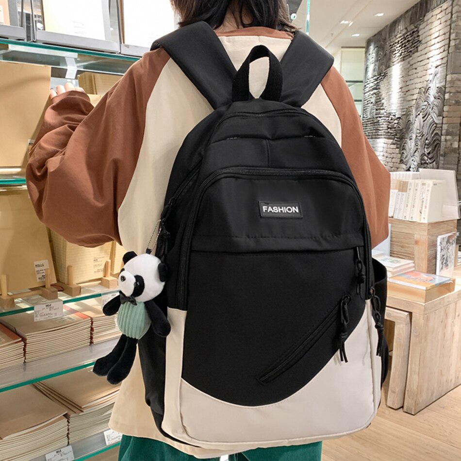Female High School Backpack Students Book Bag for Teenager Girls Smiple Stitching Color Large Capacity Outdoor Travel Rucksack