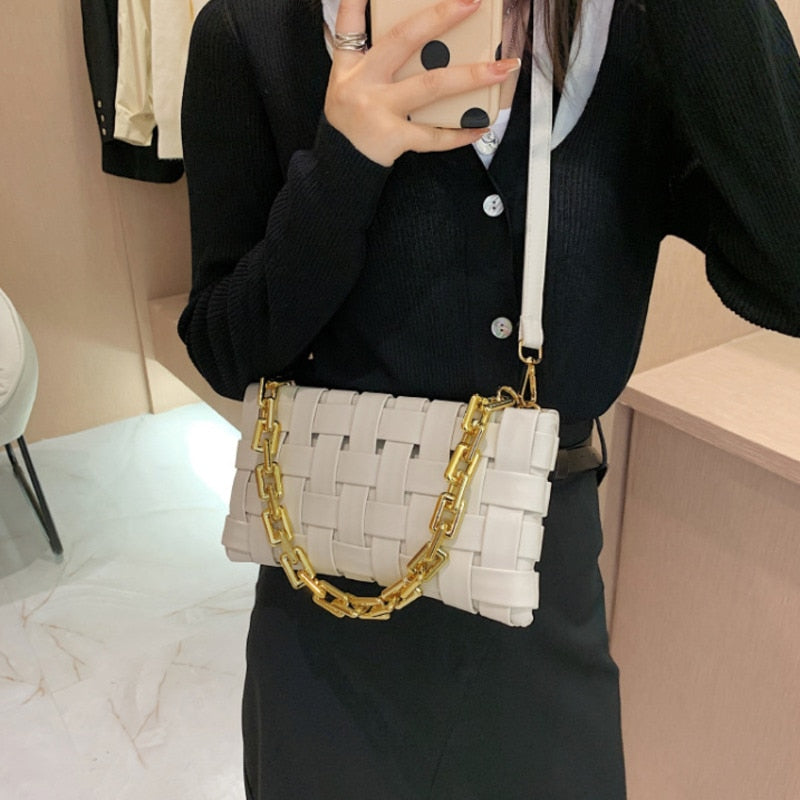 Women Bag Weave Gold Chain Leather Bags Women's Single Shoulder Armpit Bag Luxury Handbag Advanced Texture Luxury Design