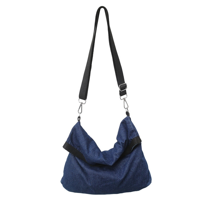 Large Capacity Canvas Shoulder Bags For Women Solid Fashion Fold Female Handbag Jean Big Shopping Eco Bag Denim Crossbody Bags