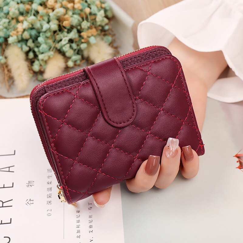 Geestock Fashion Organ Card Holder Wallets for Women Lingge Short Purse Simple Generous Ladies Zipper Wallet Credit Holders