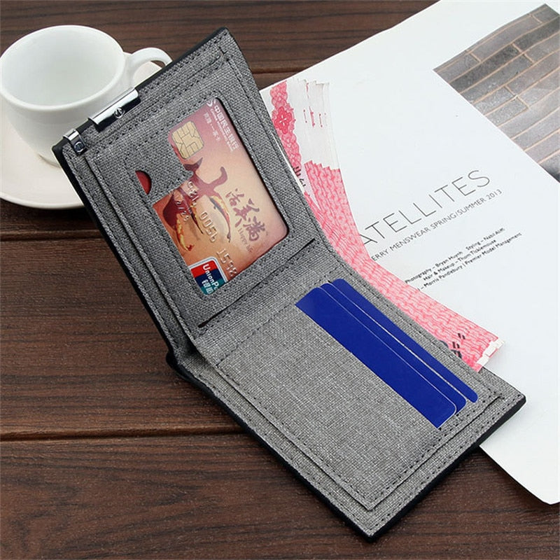 Men's Fashion Canvas Wallet Short Multi-card Coin Purse Casual Soft Business Clutch Wallet Male Youth Horizontal Card Holder PU