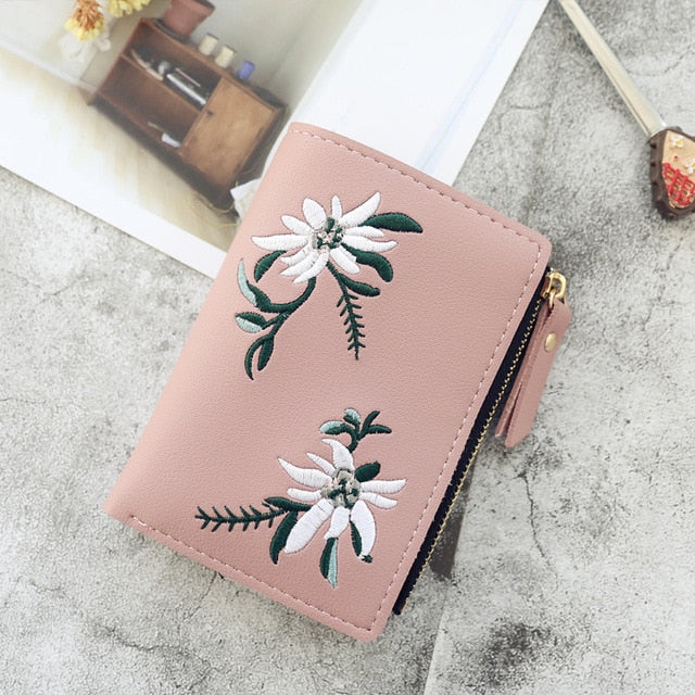 Women's Wallets Print Flower Short Wallet For Woman Zipper Mini Coin Purse Ladies Small Wallet Female Leather Card Holder
