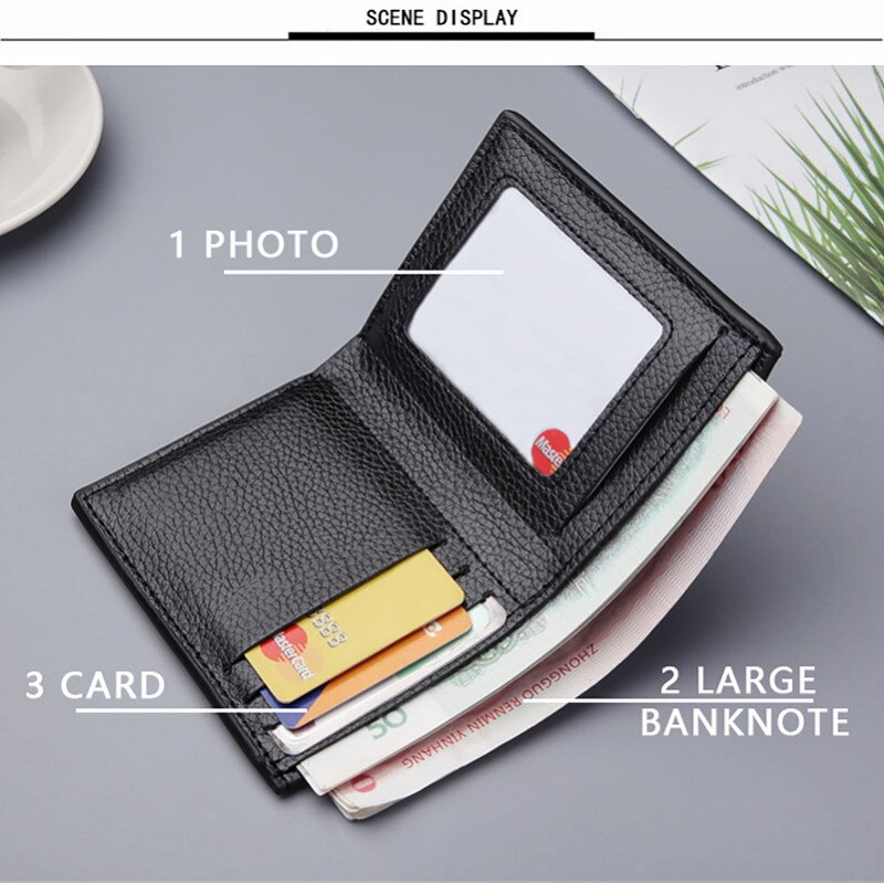 Men Wallets 100% Genuine Leather Real Cowhide Card Holder Wallets for Man Short Fashion Black Coin Purse Photo Money Clip Bag