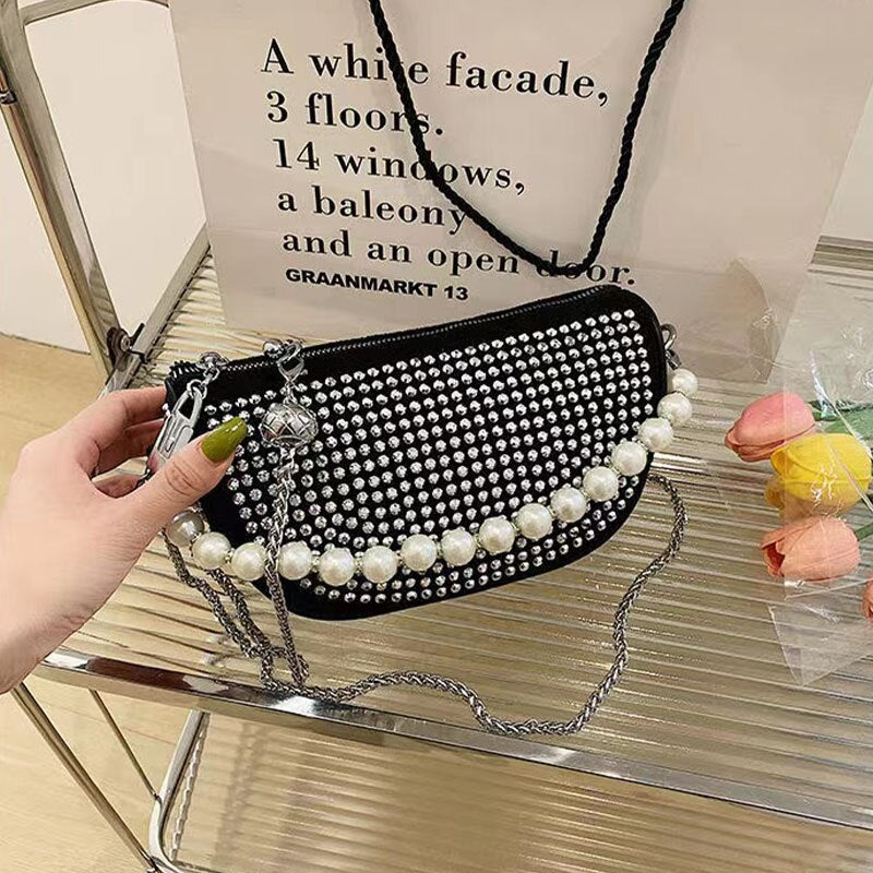 Summer Diamonds Waist Bag Fashion Pearl Chain Women's Belt Bag Luxury Shoulder Crossody Bag Chest Purse Fanny Packs