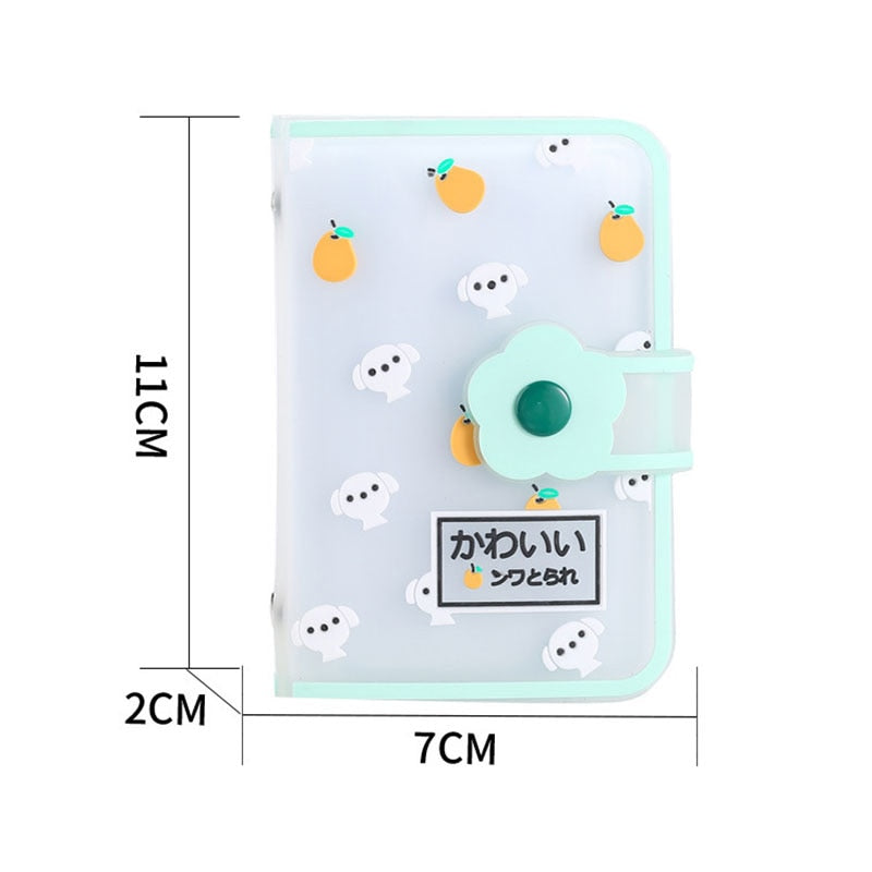 26 Card Slots Card Holder With Button Photocard ID Holder Photo Album Cute Cartoon Fruit Animal Print Name Card ID Holder Book