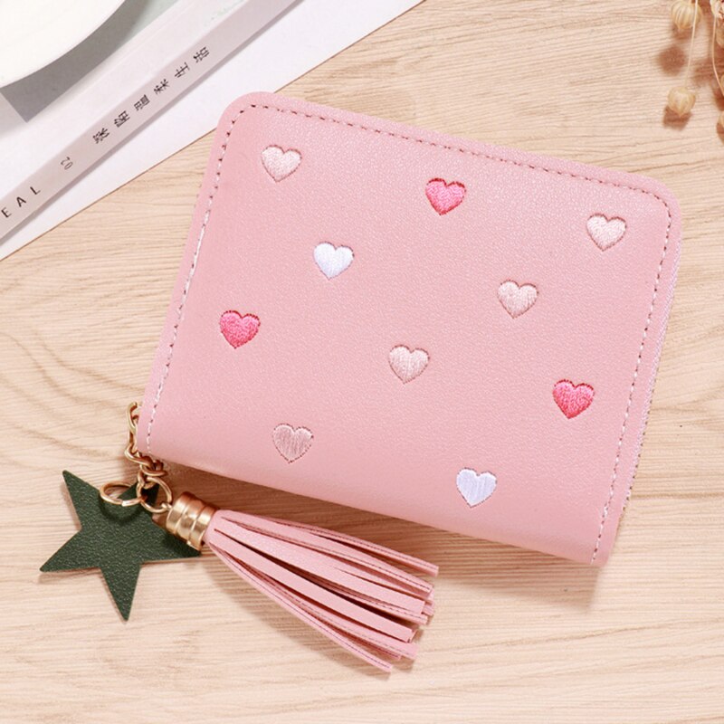 1PC Women Small Wallet Ladies Mini Tassel Wallet Cute Girl Short Zipper Lovely Pu Leather Coin Purse Female Hand Wallet Purse