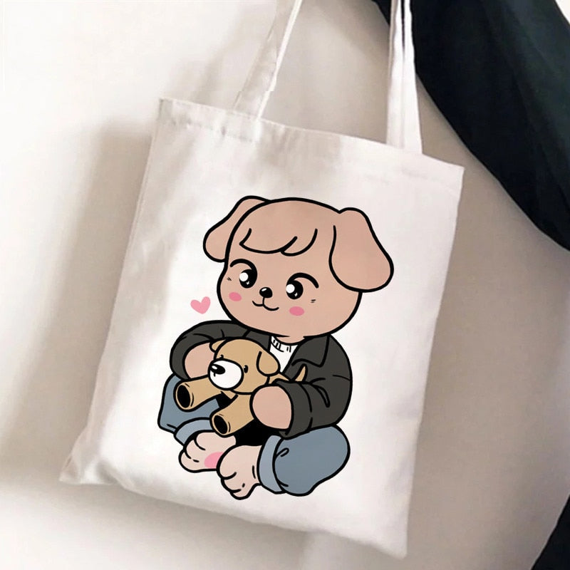 Korean Kpop SKZ00 Tote Bags for Women Portable Shopping Bag Harajuku Street Style Canvas Handbags Kawaii Cute Bolsa Feminina