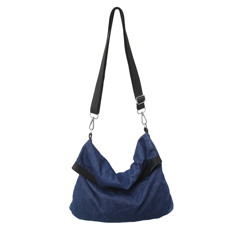 Large Capacity Canvas Shoulder Bags For Women Solid Fashion Fold Female Handbag Jean Big Shopping Eco Bag Denim Crossbody Bags